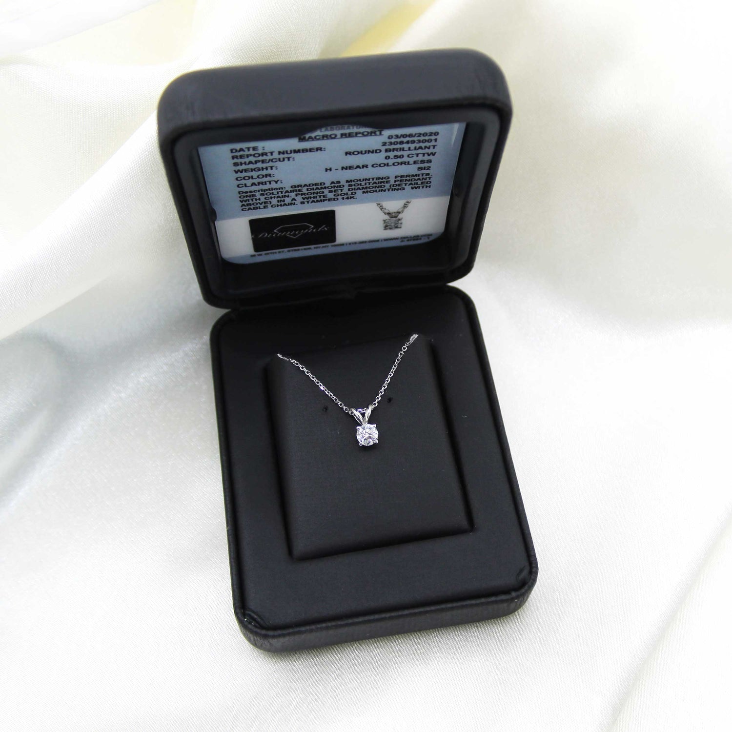 I.G.L Certified 1/2 Cttw Diamond Solitaire Pendant  in 14K White Gold fine jewelry gift holiday valentine birthday