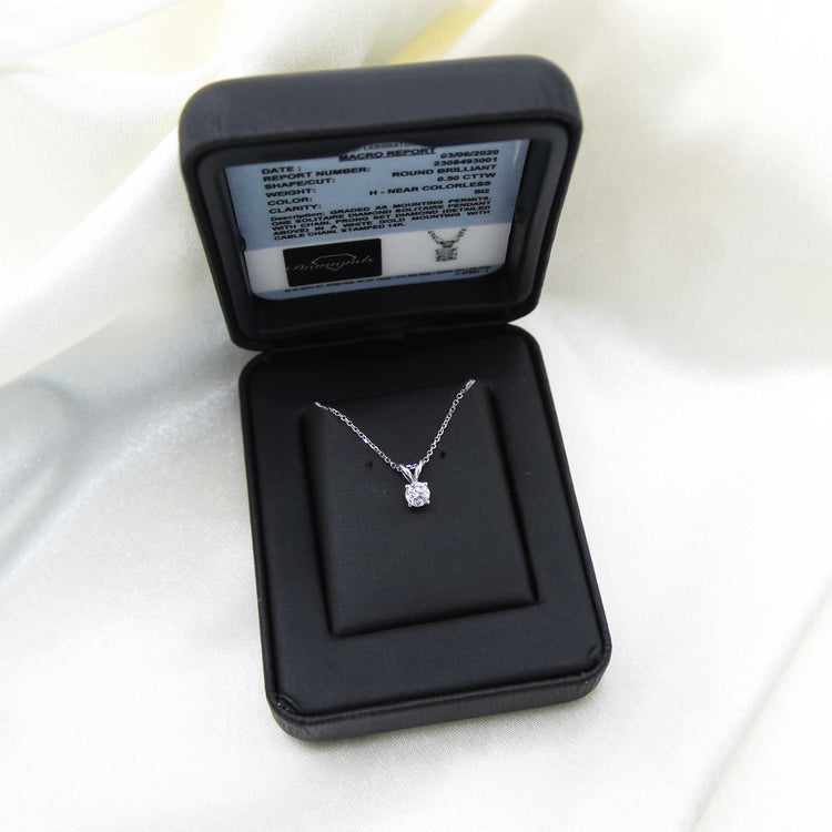 I.G.L Certified 1/2 Cttw Diamond Solitaire Pendant in 14K White Gold fine jewelry gift holiday valentine birthday