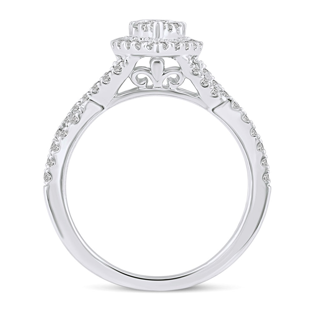 1 1/4 Cttw  (I1-I2 Clarity) Diamond Halo Pear Shape Engagement Wedding Bridal Ring in 14K Gold