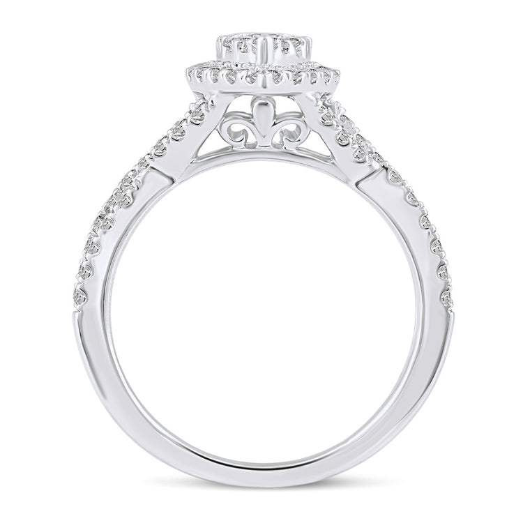 1 1/4 Cttw (I1-I2 Clarity) Diamond Halo Pear Shape Engagement Wedding Bridal Ring in 14K Gold