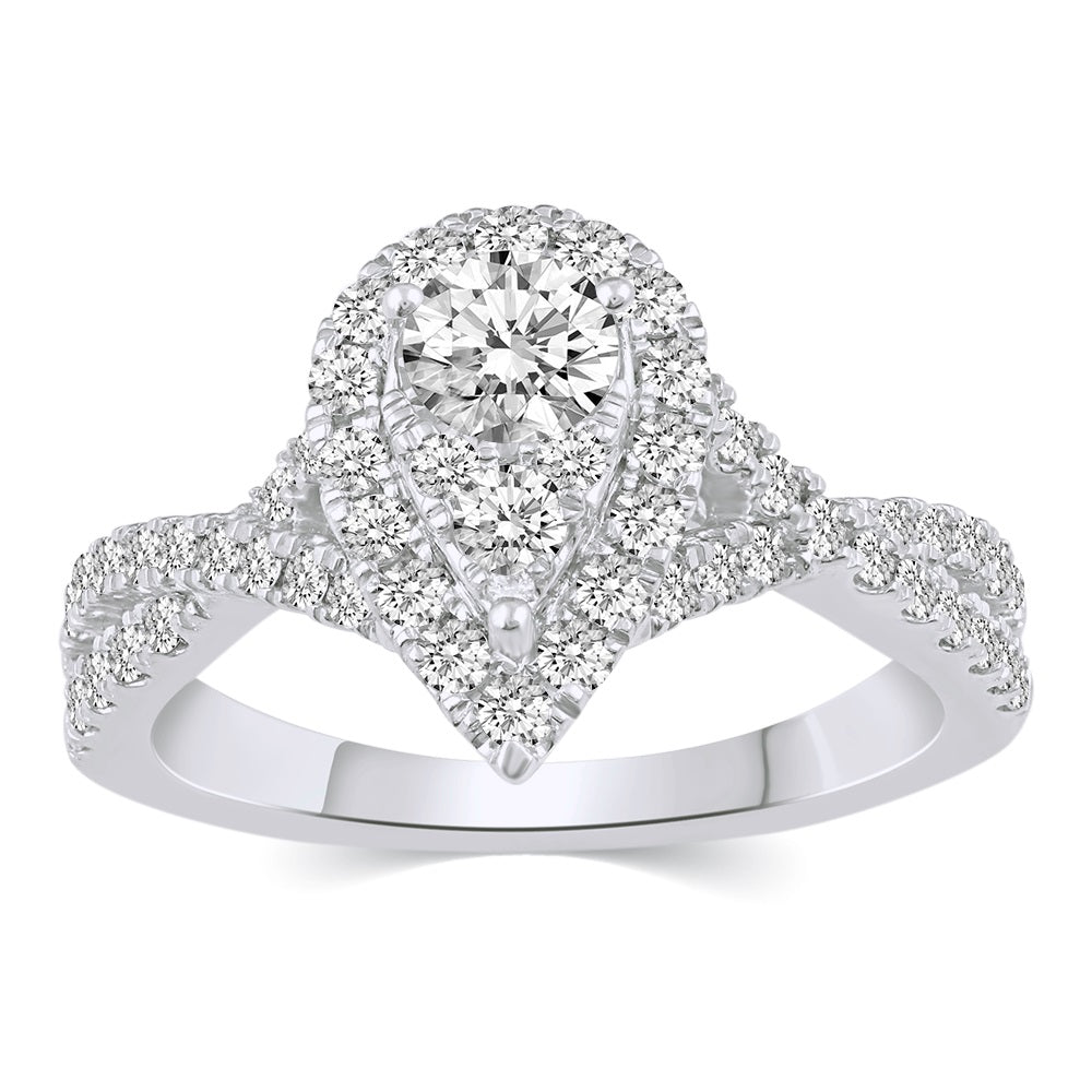 1 1/4 Cttw  (I1-I2 Clarity) Diamond Halo Pear Shape Engagement Wedding Bridal Ring in 14K Gold