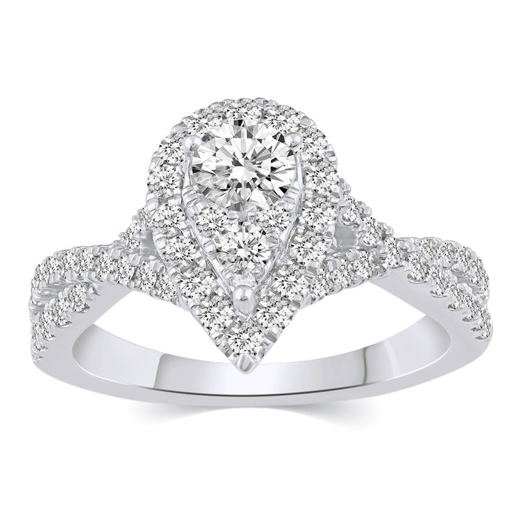 1 1/4 Cttw (I1-I2 Clarity) Diamond Halo Pear Shape Engagement Wedding Bridal Ring in 14K Gold