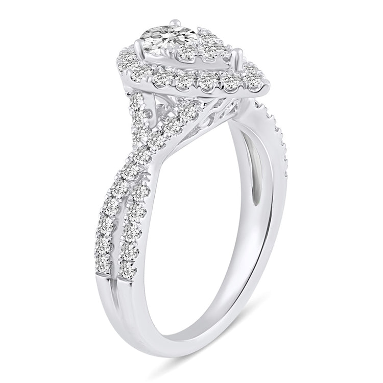 1 1/4 Cttw (I1-I2 Clarity) Diamond Halo Pear Shape Engagement Wedding Bridal Ring in 14K Gold