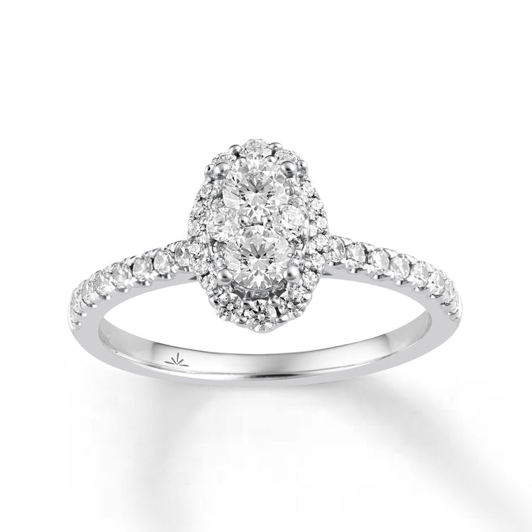 3/4ctw Diamond Oval Classic Halo Engagement Ring in Sterling Silver bridal wedding engagement anniversary