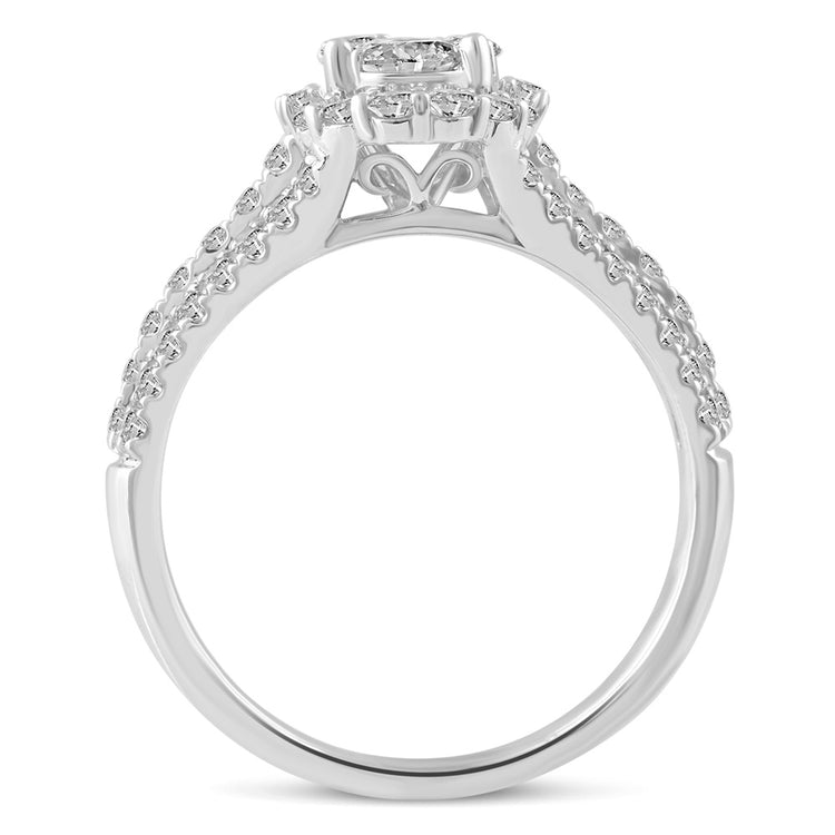 1Cttw (I1-I2 Clarity) Diamond Halo Oval Shape Engagement Wedding Bridal Ring in 14K Gold