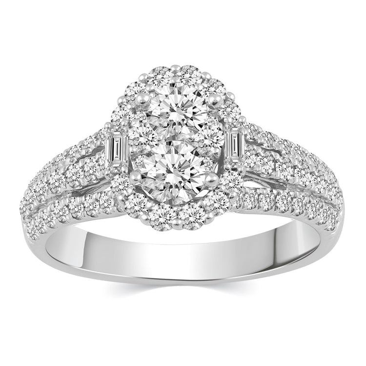 1Cttw (I1-I2 Clarity) Diamond Halo Oval Shape Engagement Wedding Bridal Ring in 14K Gold