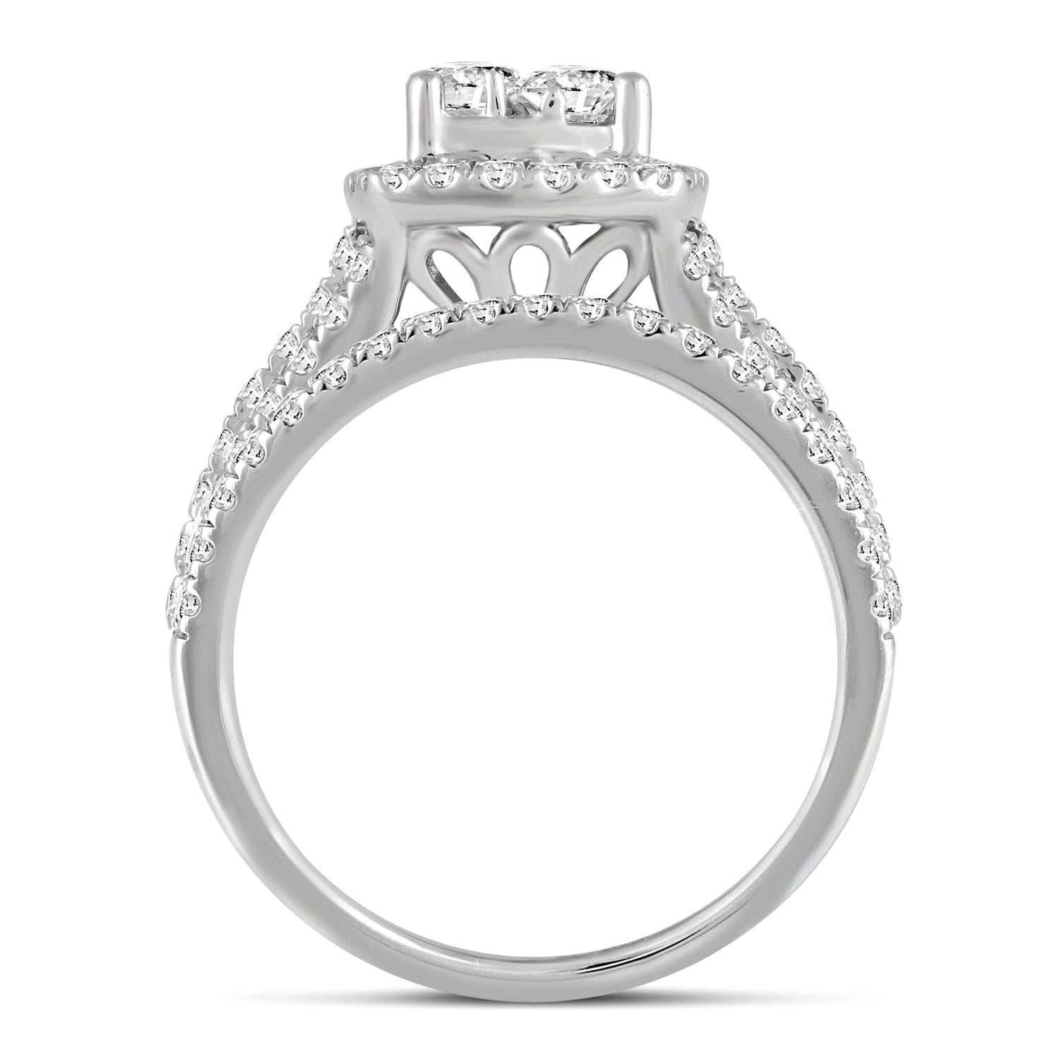 1 5/8 Cttw  (I1-I2 Clarity) Diamond Cushion Engagement Wedding Bridal Cluster Ring & Band in 14K Gold