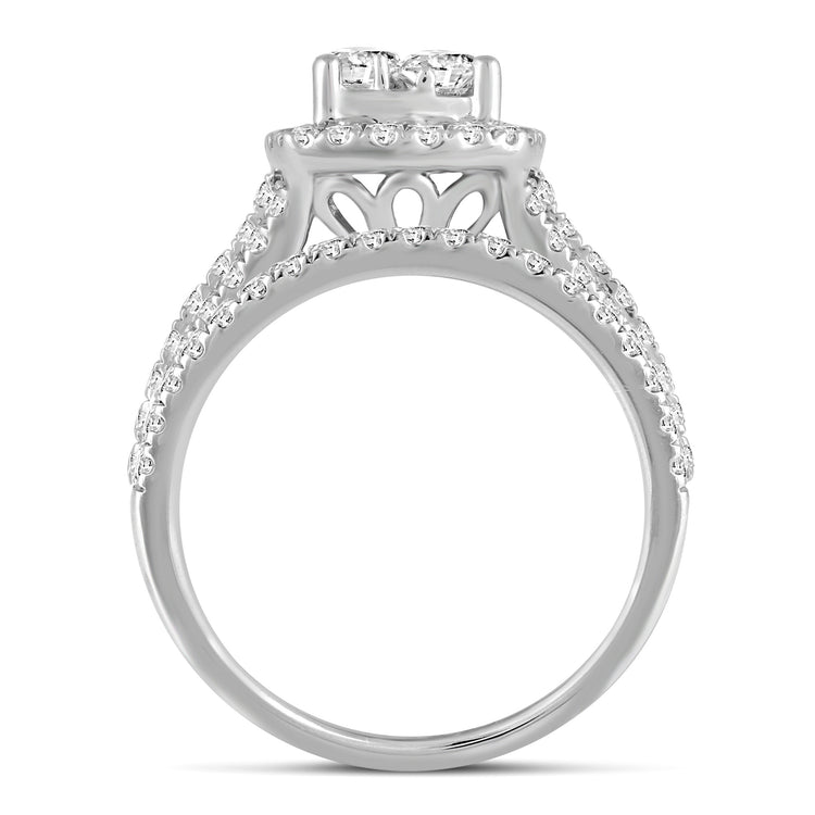 1 5/8 Cttw (I1-I2 Clarity) Diamond Cushion Engagement Wedding Bridal Cluster Ring & Band in 14K Gold