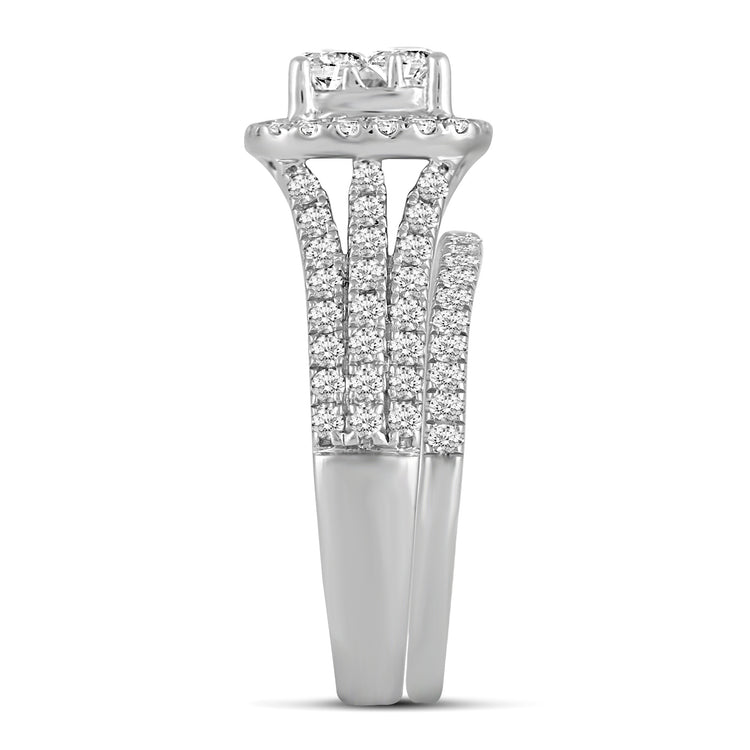 1 5/8 Cttw (I1-I2 Clarity) Diamond Cushion Engagement Wedding Bridal Cluster Ring & Band in 14K Gold