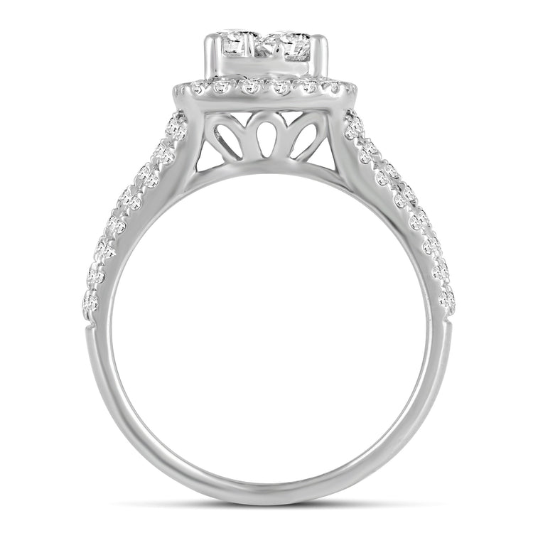 1 5/8 Cttw (I1-I2 Clarity) Diamond Cushion Engagement Wedding Bridal Cluster Ring & Band in 14K Gold