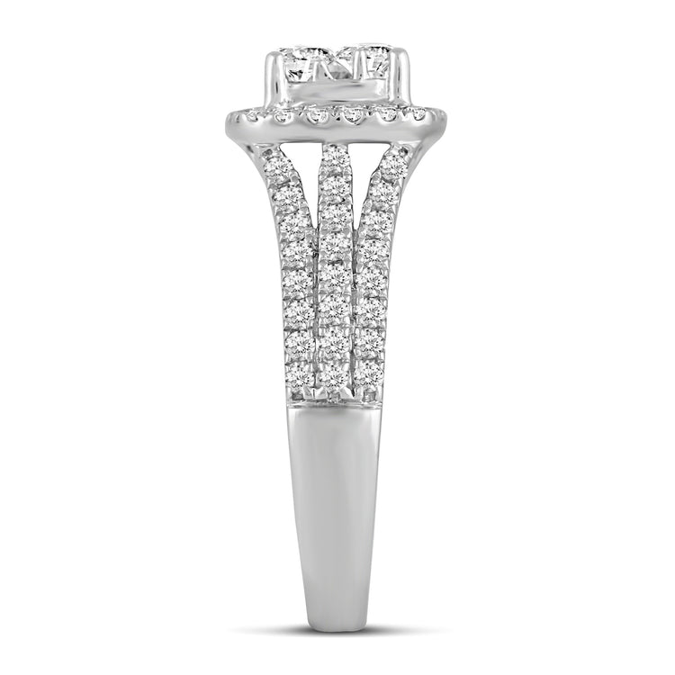 1 5/8 Cttw (I1-I2 Clarity) Diamond Cushion Engagement Wedding Bridal Cluster Ring & Band in 14K Gold