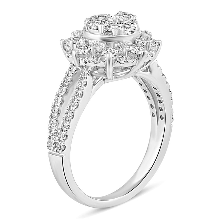 1 1/2 Cttw (I1-I2 Clarity) Diamond Floral Halo Engagement Bridal Ring in 14K Gold