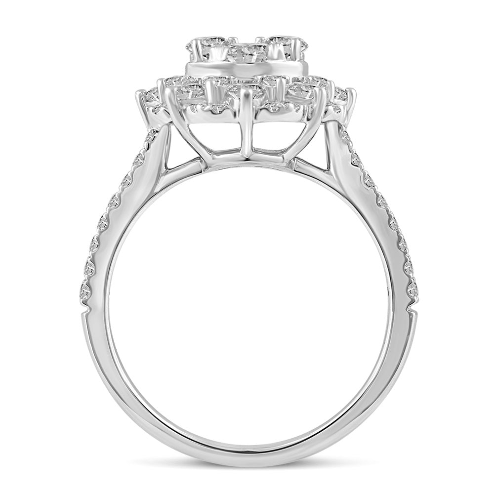 1 1/2 Cttw  (I1-I2 Clarity) Diamond Floral Halo Engagement Bridal Ring in 14K Gold