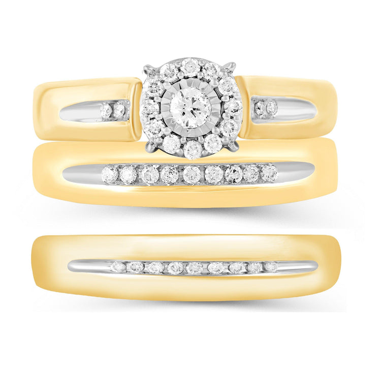 1/3CT TW Diamond Halo Trio Bridal Set in 10KT Yellow & white Gold - Fifth and Fine