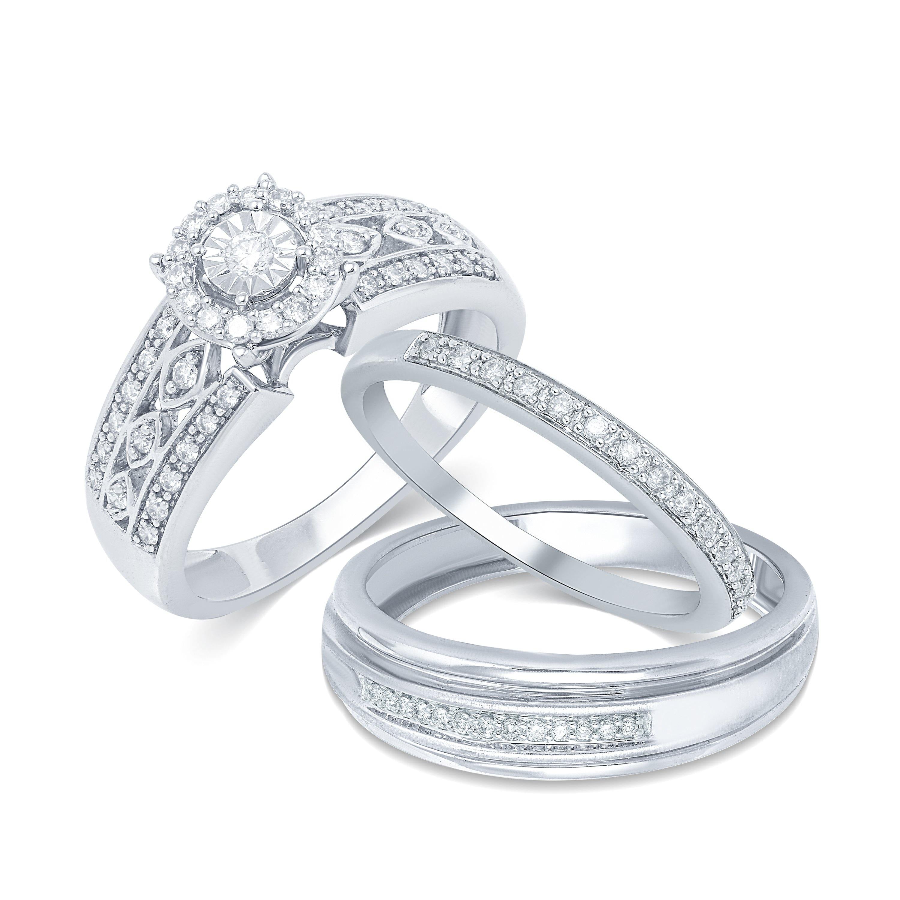 White gold trio deals wedding sets