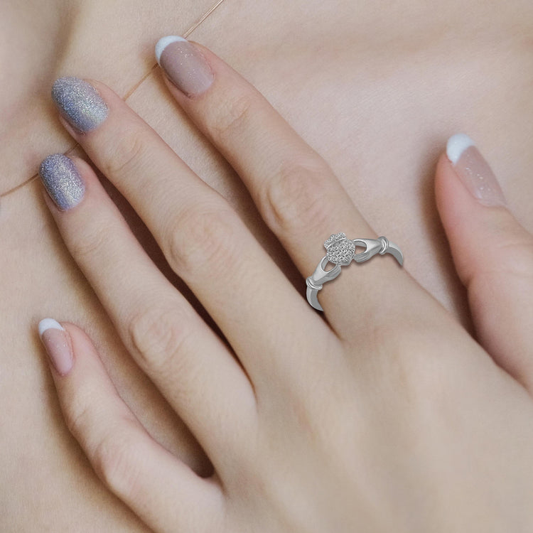 1/10 CT TW Diamond Claddagh Ring in Sterling Silver