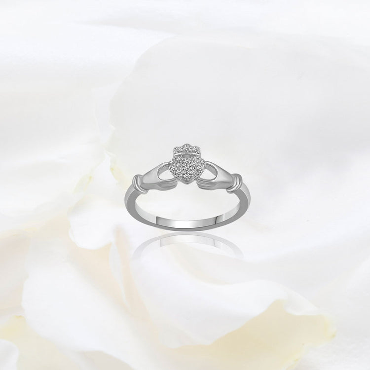 1/10 CT TW Diamond Claddagh Ring in Sterling Silver