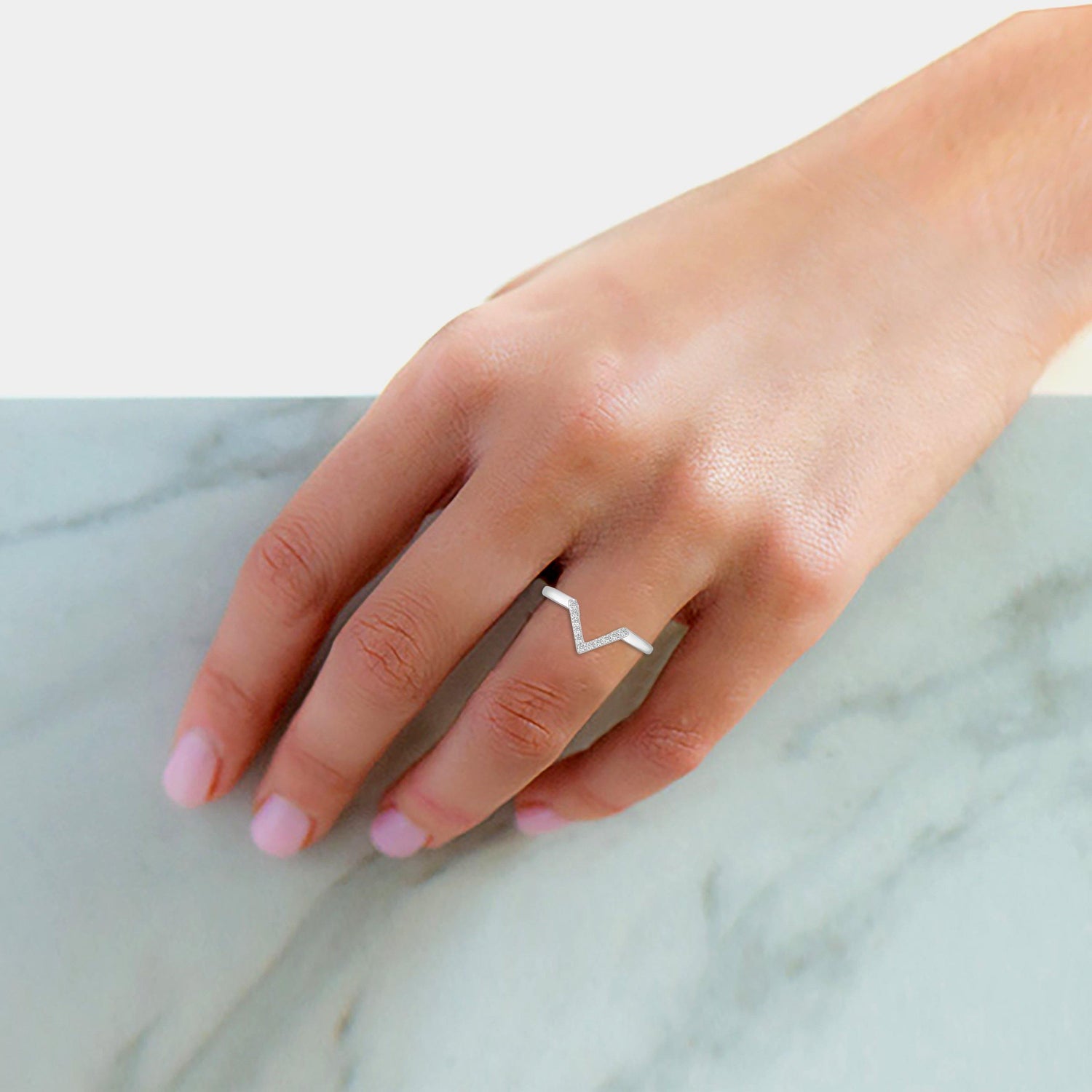 1/10 CT TW Diamond V Shaped Ring in Sterling Silver - Fifth and Fine