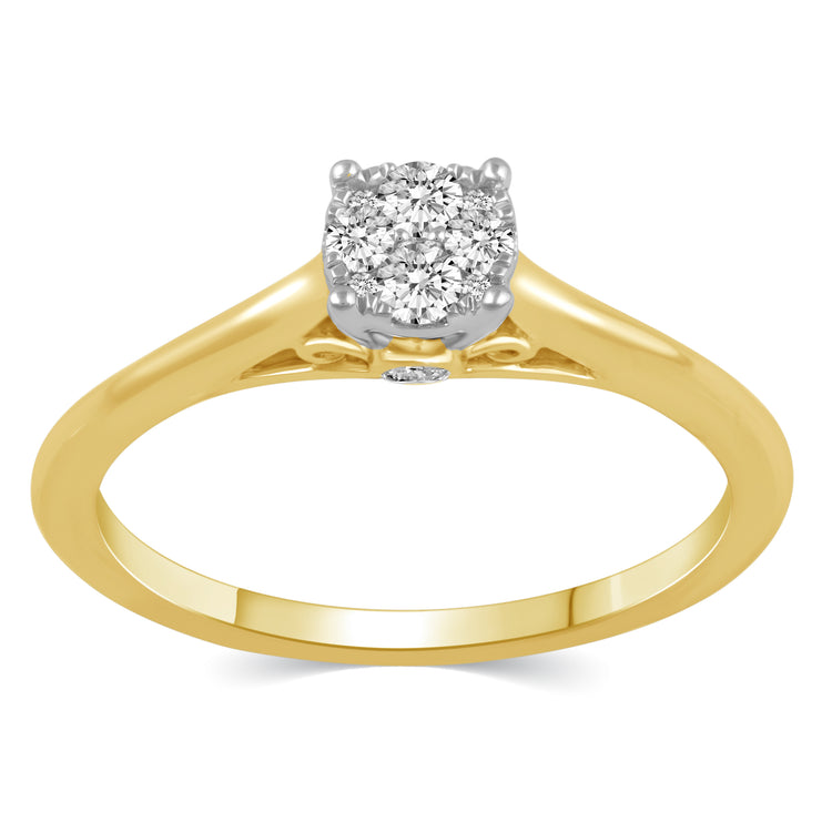 14K White/Yellow/Rose Gold 1/5 Cttw (I1-I2 Clarity) Diamond Cluster Ring