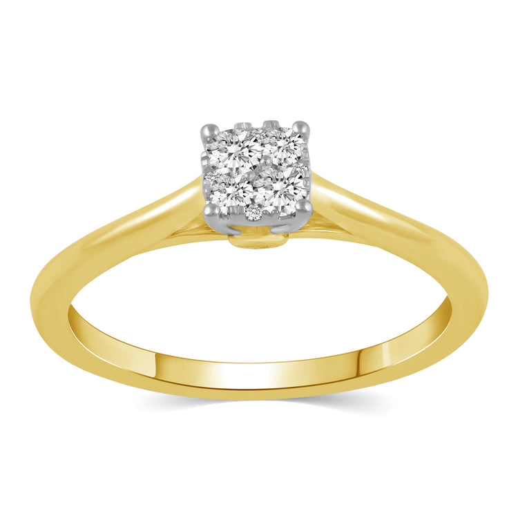 14K White/Yellow/Rose Gold 1/5 Cttw (I1-I2 Clarity) Diamond Cushion Cluster Ring