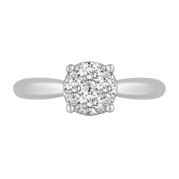 1/2Cttw to 1.00Cttw Natural Diamond Cluster Solitaire Ring Set in Sterling Silver - Fifth and Fine