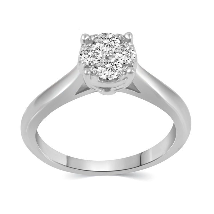 1/2Cttw to 1.00Cttw Natural Diamond Cluster Solitaire Ring Set in Sterling Silver - Fifth and Fine