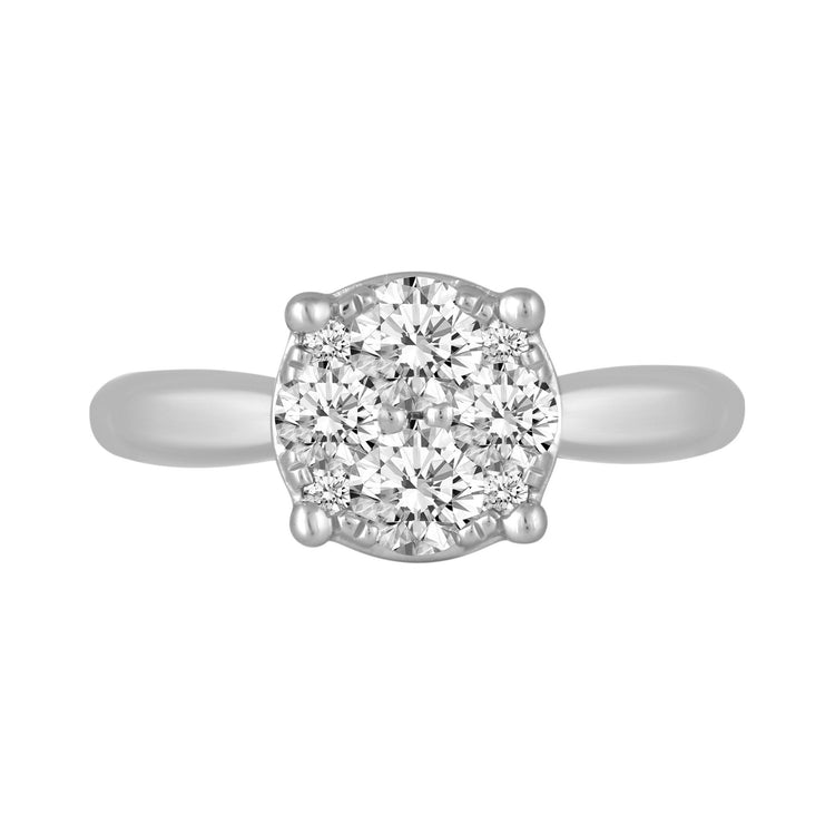 1/2Cttw to 1.00Cttw Natural Diamond Cluster Solitaire Ring Set in Sterling Silver - Fifth and Fine