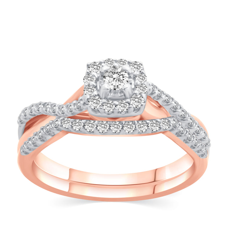 3/8 Cttw (I1-I2 Clarity) Diamond Infinity Cushion Engagement Wedding Bridal Ring & Band in 14K Gold