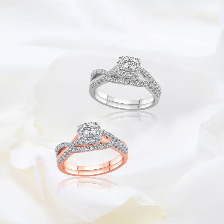 3/8 Cttw (I1-I2 Clarity) Diamond Infinity Cushion Engagement Wedding Bridal Ring & Band in 14K Gold