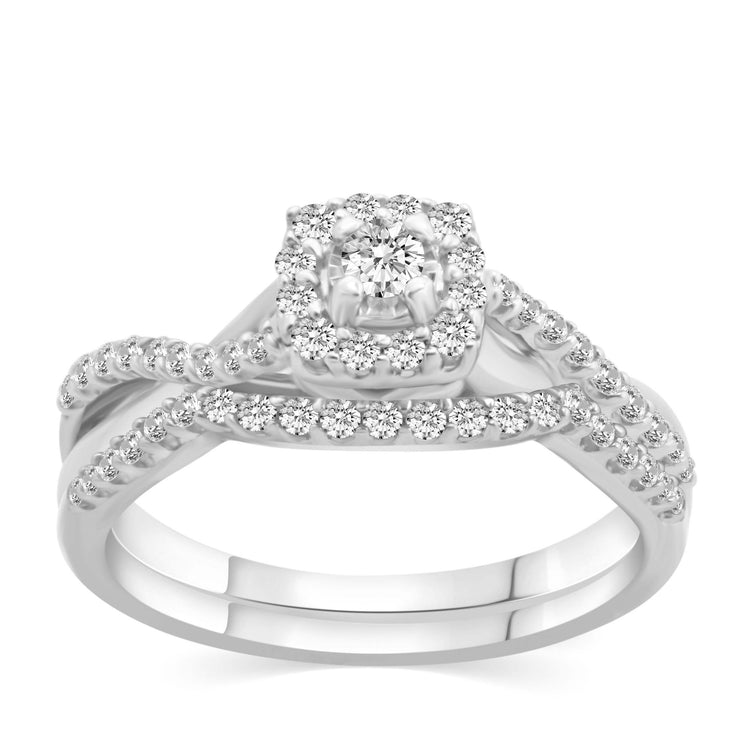 3/8 Cttw (I1-I2 Clarity) Diamond Infinity Cushion Engagement Wedding Bridal Ring & Band in 14K Gold