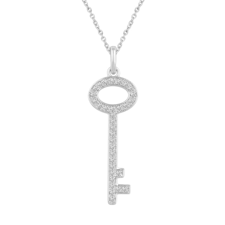 1/6CT TW Diamond Key Pendant in Sterling Silver with 18in Cable Chain
