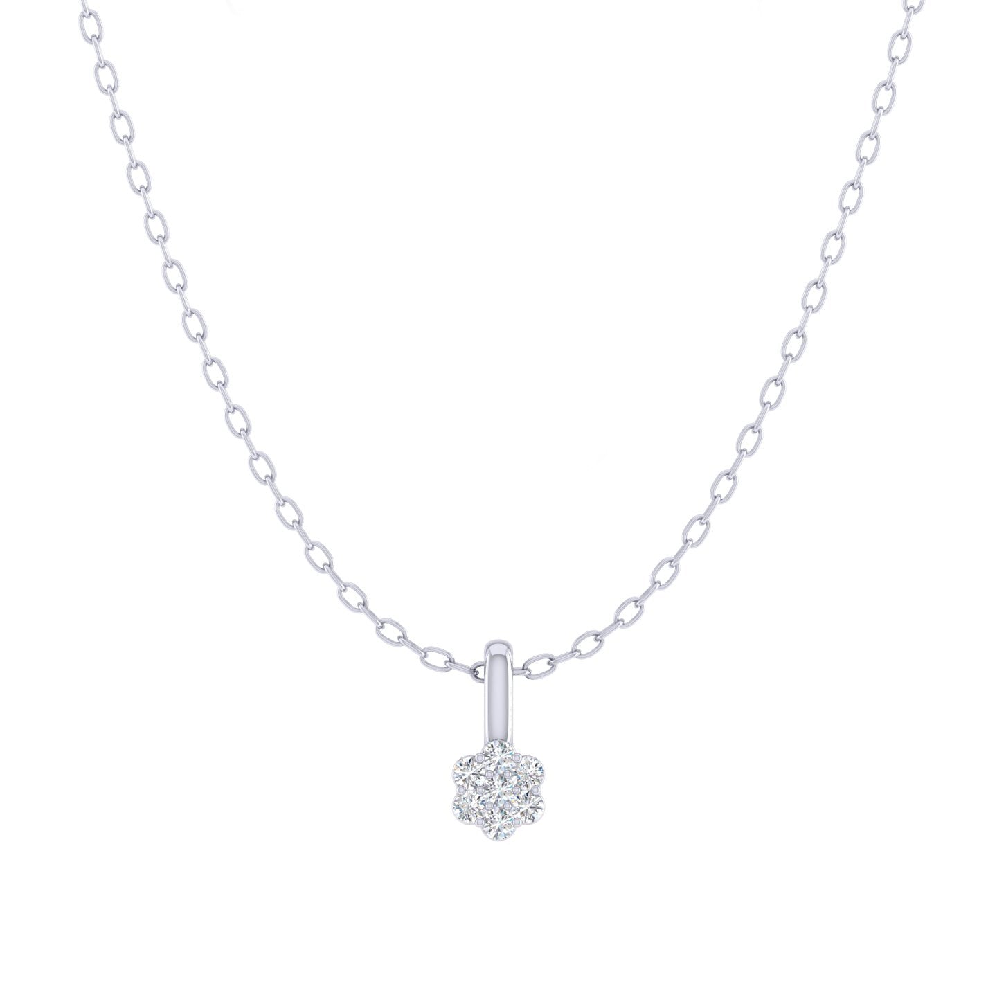 Womens Floral Cluster 1/40 Cttw Natural Diamond Pendant Necklace set in 925 Sterling Silver