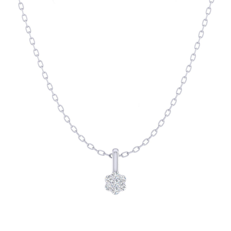 Womens Floral Cluster 1/40 Cttw Natural Diamond Pendant Necklace set in 925 Sterling Silver