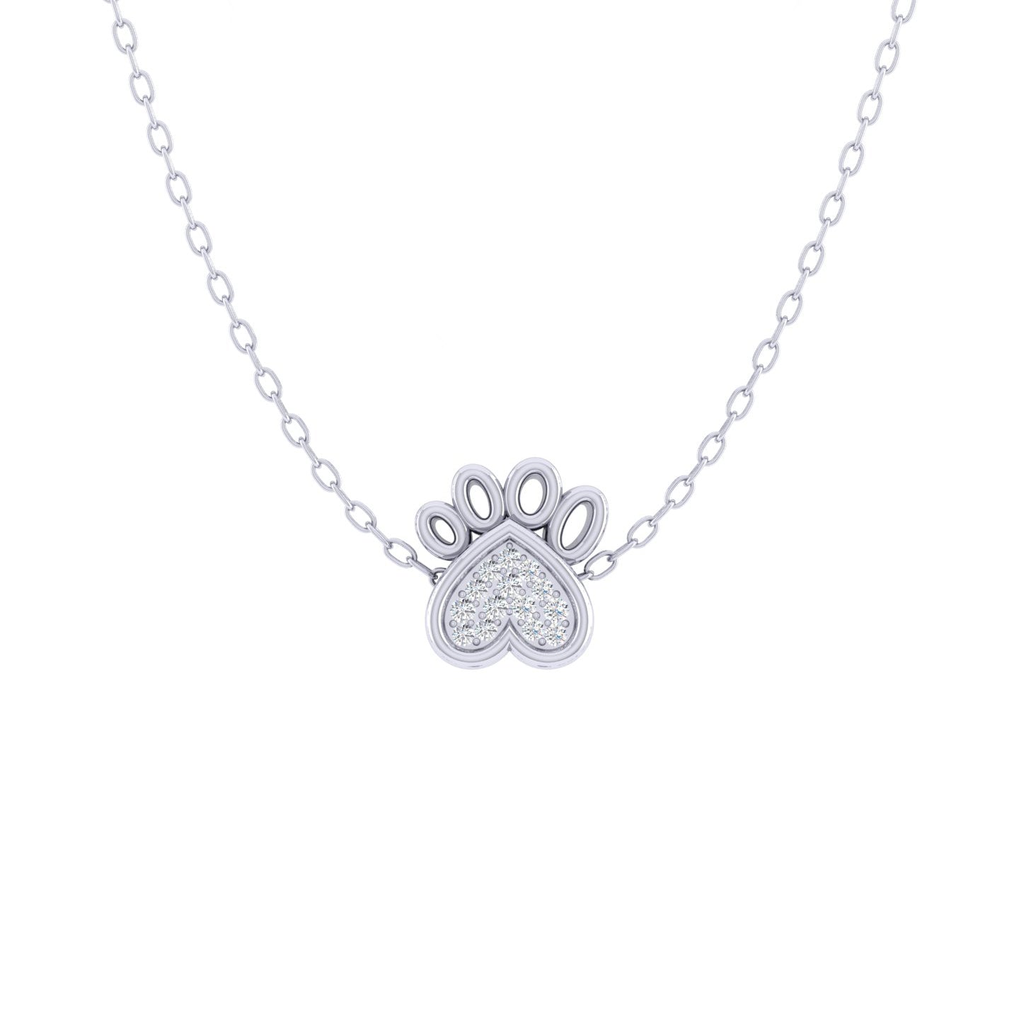 Dog Paw 1/20 Cttw Natural Diamond Pendant Necklace set in 925 Sterling Silver