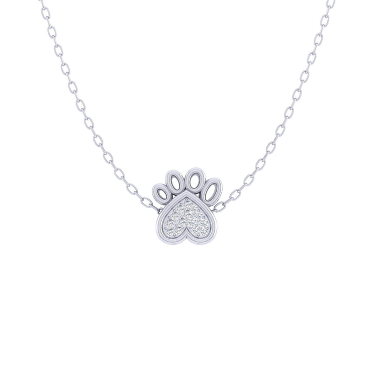 Dog Paw 1/20 Cttw Natural Diamond Pendant Necklace set in 925 Sterling Silver