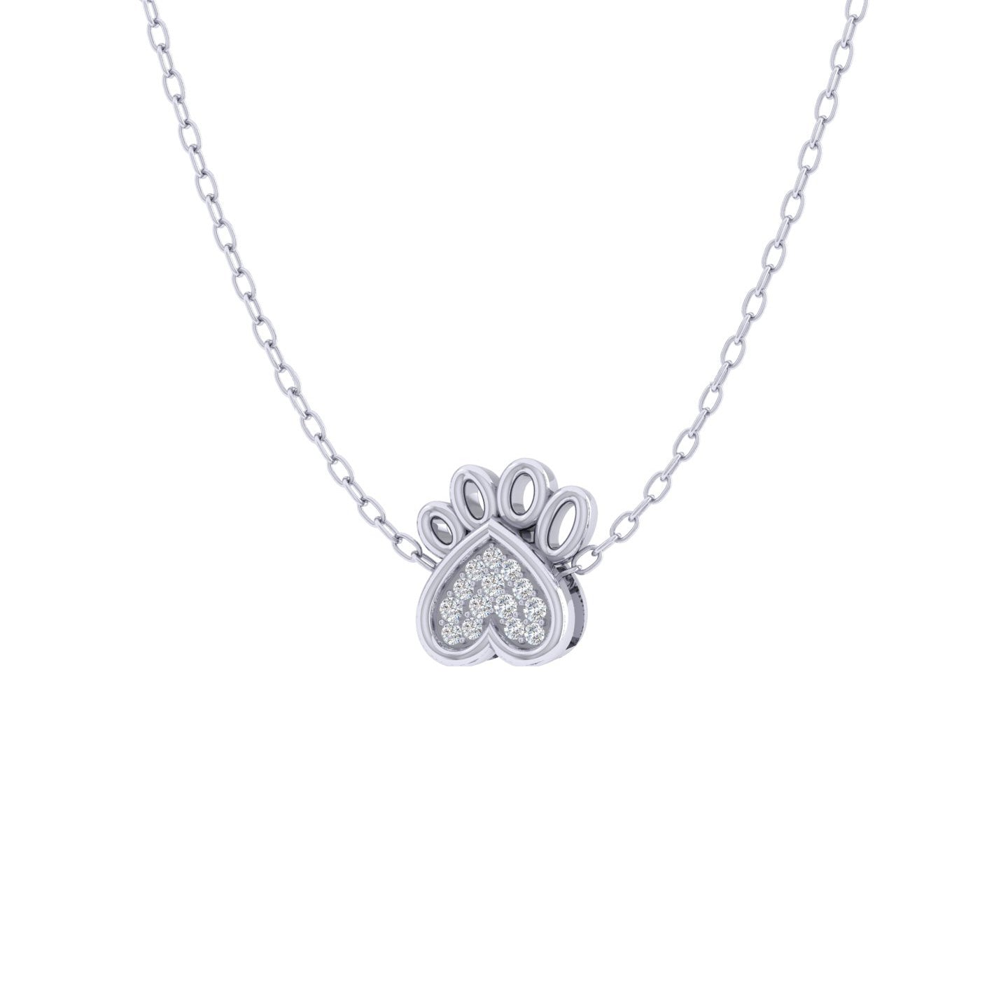 Dog Paw 1/20 Cttw Natural Diamond Pendant Necklace set in 925 Sterling Silver