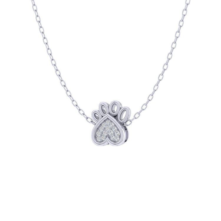 Dog Paw 1/20 Cttw Natural Diamond Pendant Necklace set in 925 Sterling Silver