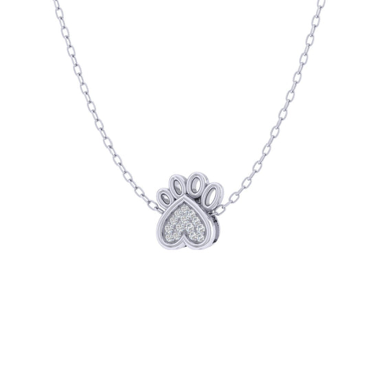 Dog Paw 1/20 Cttw Natural Diamond Pendant Necklace set in 925 Sterling Silver