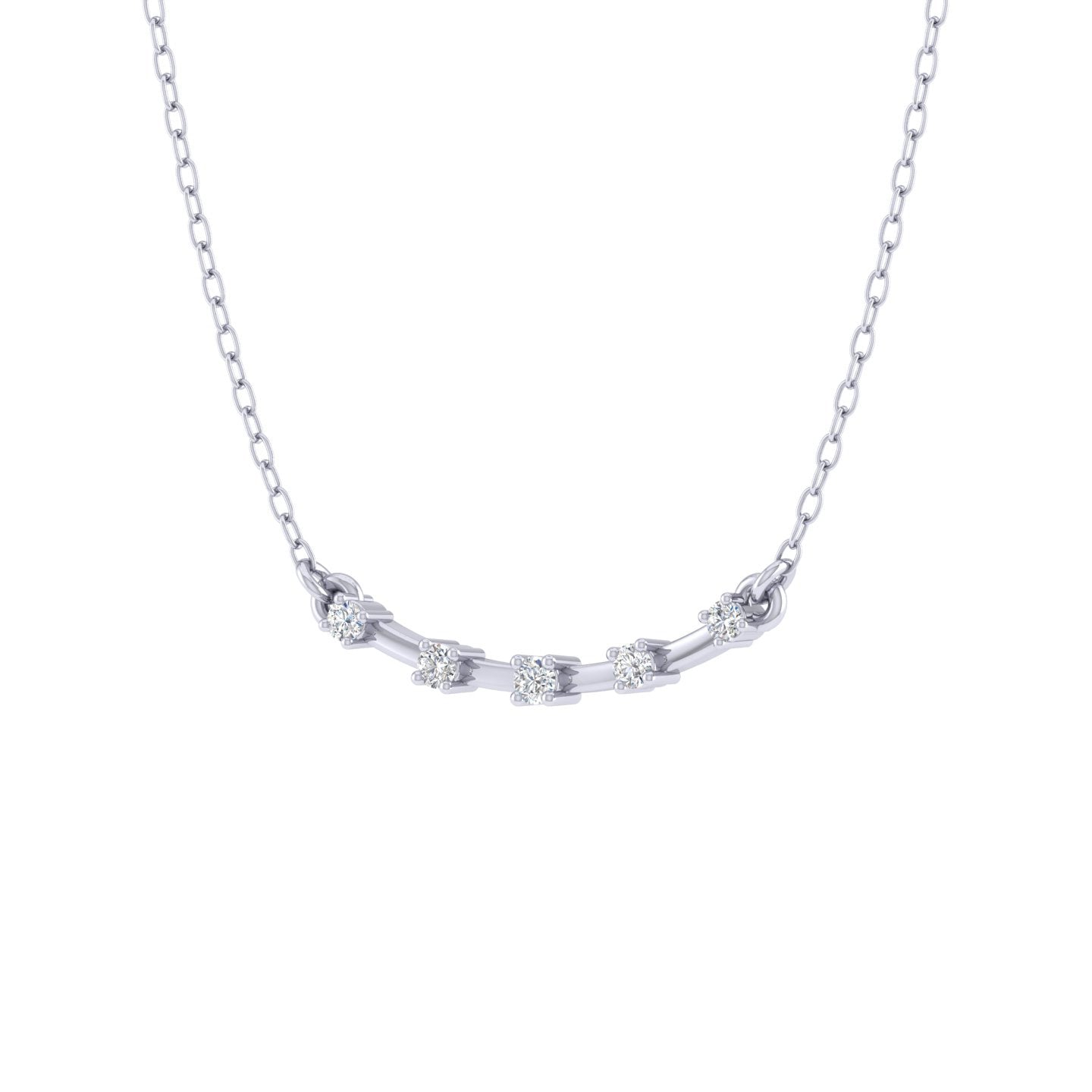 Curved Sideways Bar 1/20 Cttw Natural Diamond Pendant Necklace set in 925 Sterling Silver