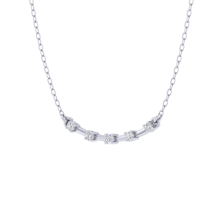 Curved Sideways Bar 1/20 Cttw Natural Diamond Pendant Necklace set in 925 Sterling Silver