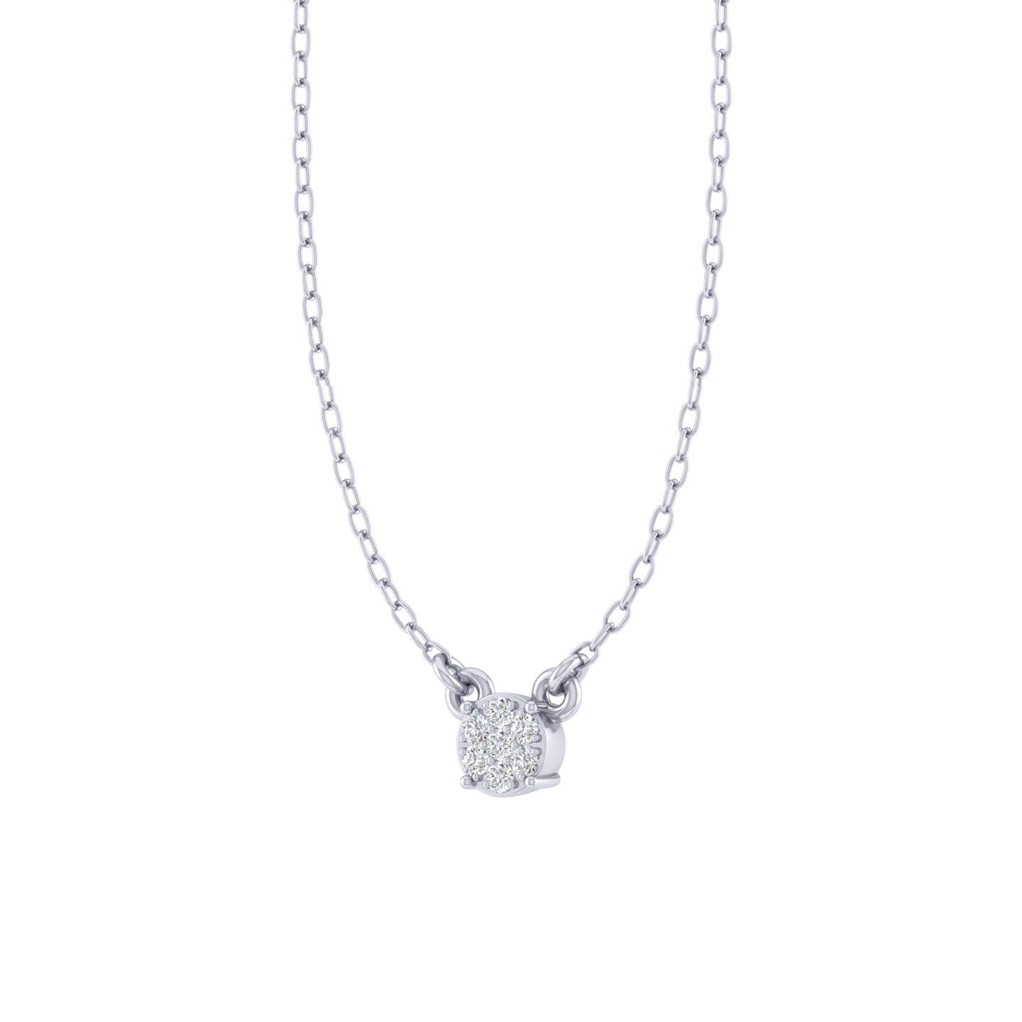Round Cluster 1/20 Cttw Natural Diamond Pendant Necklace set in 925 Sterling Silver