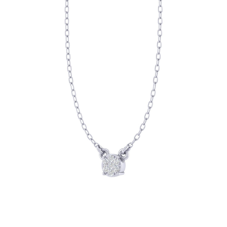 Round Cluster 1/20 Cttw Natural Diamond Pendant Necklace set in 925 Sterling Silver