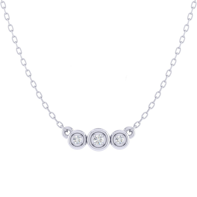 Curved Three Stone Bar 1/20 Cttw Natural Diamond Pendant Necklace set in 925 Sterling Silver
