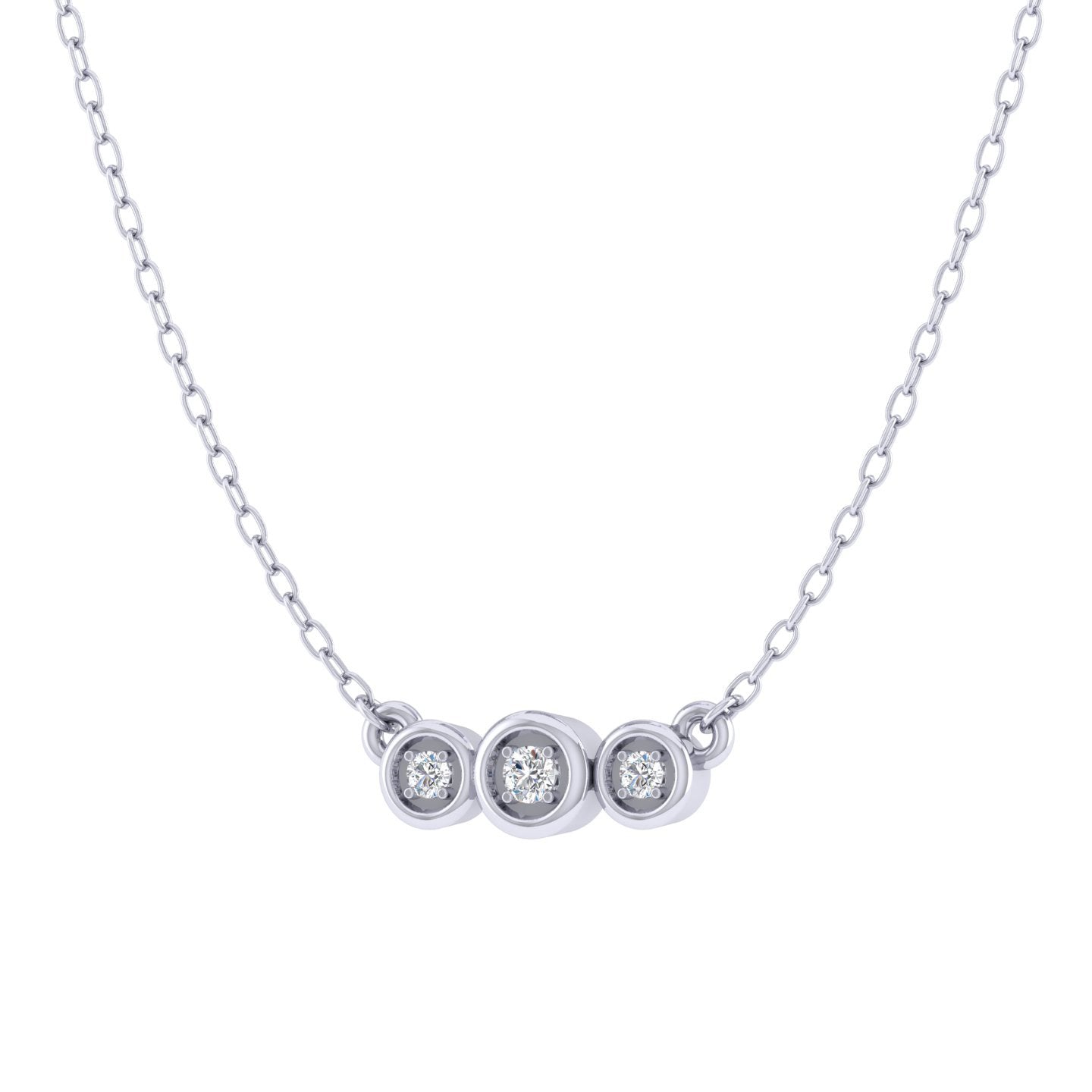 Curved Three Stone Bar 1/20 Cttw Natural Diamond Pendant Necklace set in 925 Sterling Silver