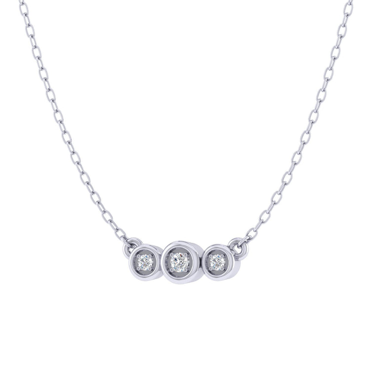 Curved Three Stone Bar 1/20 Cttw Natural Diamond Pendant Necklace set in 925 Sterling Silver