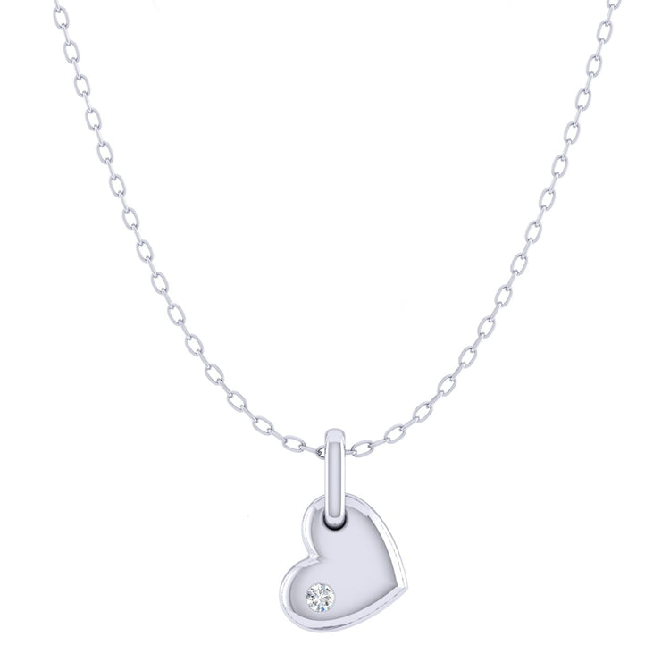 Dainty Heart 1/40 Cttw Natural Diamond Pendant Necklace set in 925 Sterling Silver