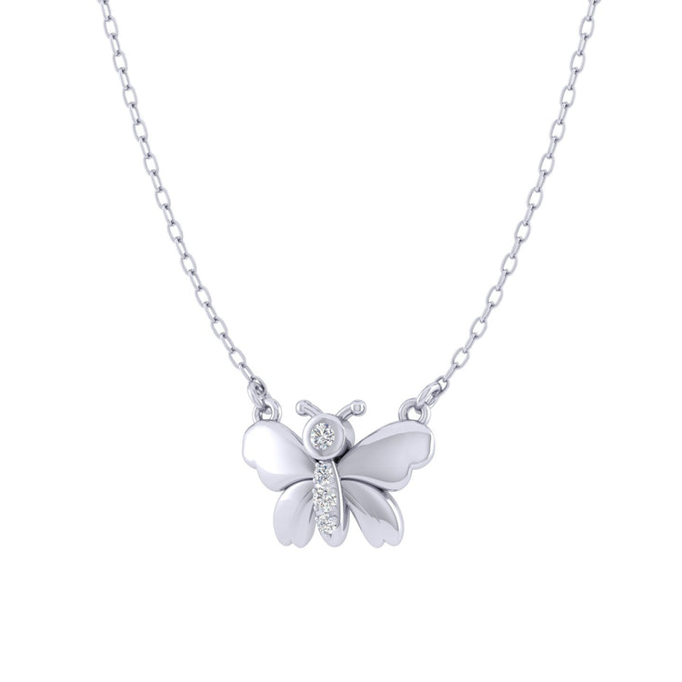 Dainty Butterfly 1/20 Cttw Natural Diamond Pendant Necklace set in 925 Sterling Silver jewelry gift