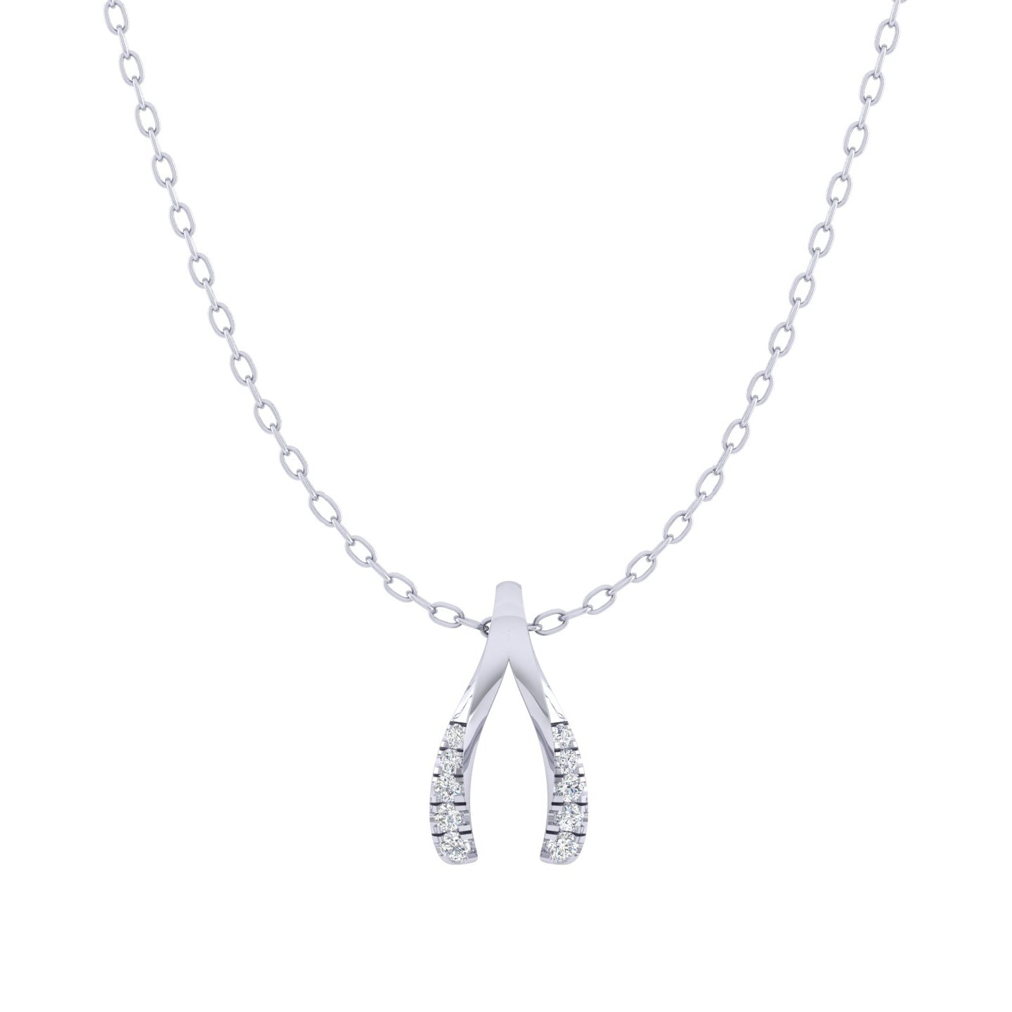 Lucky Wishbone 1/20 Cttw Natural Diamond Pendant Necklace set in 925 Sterling Silver