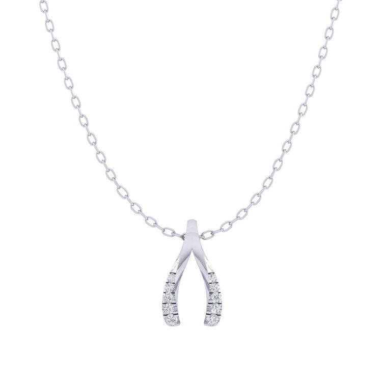 Lucky Wishbone 1/20 Cttw Natural Diamond Pendant Necklace set in 925 Sterling Silver