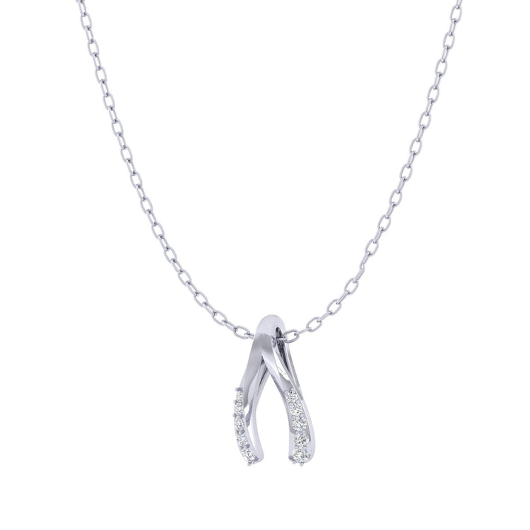 Lucky Wishbone 1/20 Cttw Natural Diamond Pendant Necklace set in 925 Sterling Silver